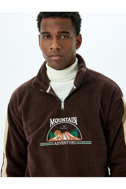 Embroidered Half Zipper Fleece Sweatshirt