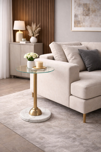 Glass side table with marble base – modern design