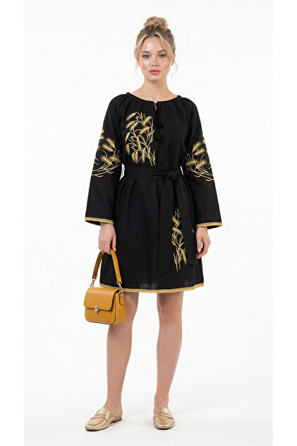 Women's Ethnic Pattern Black Dress