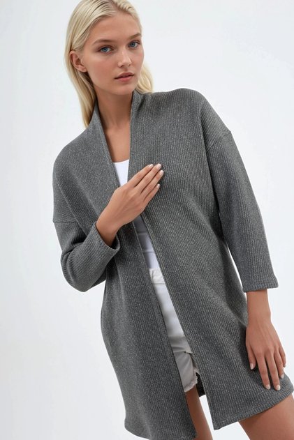 Busem Open Collar Rib Knit Knitted Long Cardigan