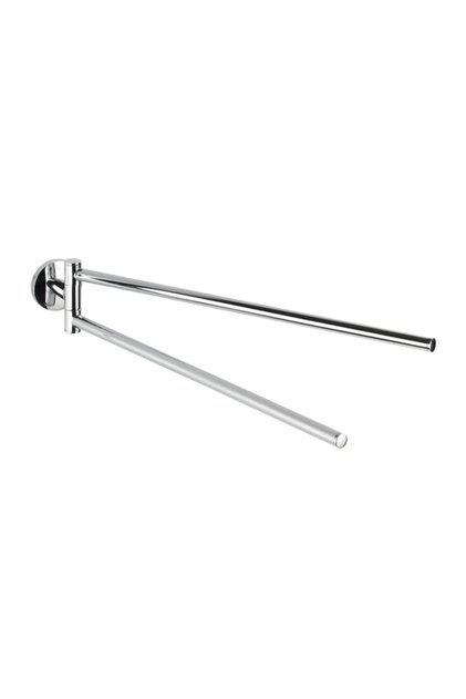 Suport prosop baie cu 2 brate mobile Cuba, din metal, fixare prin gaurire in perete, argintiu lucios