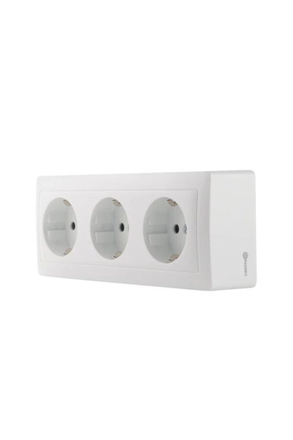 Priza schuko tripla Lexman, montaj aplicat, interior, IP20, alba