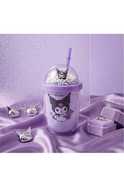 Kuromi & Friends 3D Figured Glittery Glass with Straw