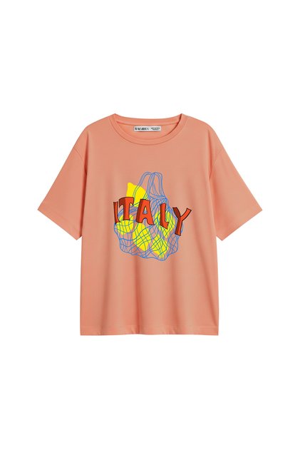 İtaly Lemon B Printed Relaxed Fit Yavruağzı Women's T-Shirt