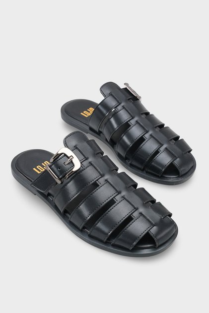 Women's Closed Front Soft Strap Belt Detail Daily Slipper Zaira Black