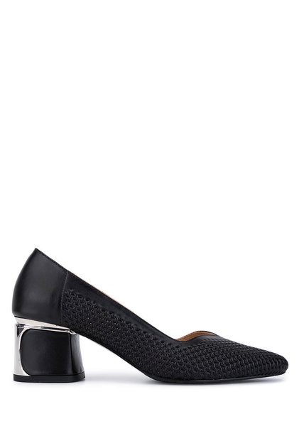 Women's Genuine Leather Black Heeled Shoes
