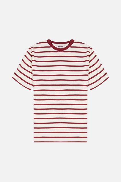 Çizgili Heavyweight T-shirt - Kırmızı / Ekru