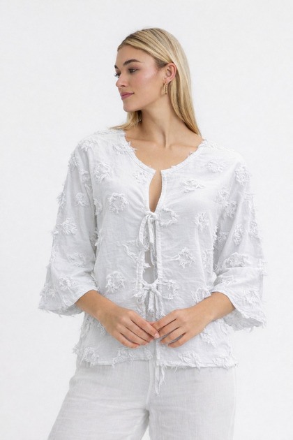 Kadın Kimono - Ceket - Püskü Desen Keten Kimono - 1400