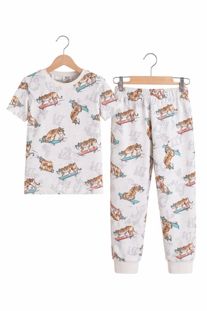 Boys’ Pajama Set – Playful Animal Print Cotton Nightwear (2-Piece Set)