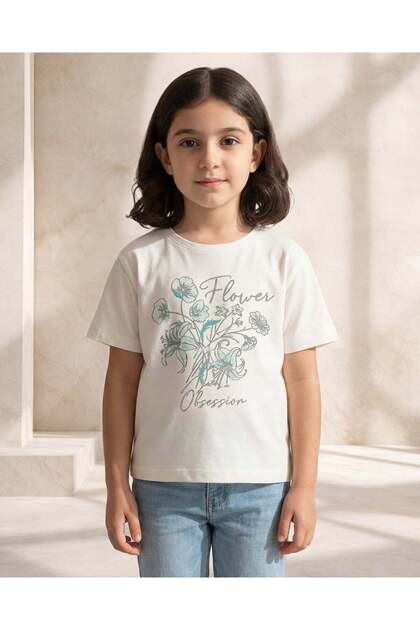 Girls White Printed T-Shirt