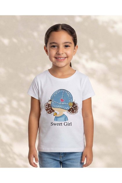 Girls White Printed T-Shirt