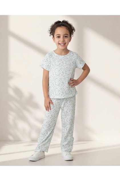 Girls Green Floral Top and Trouser 2 Piece Set