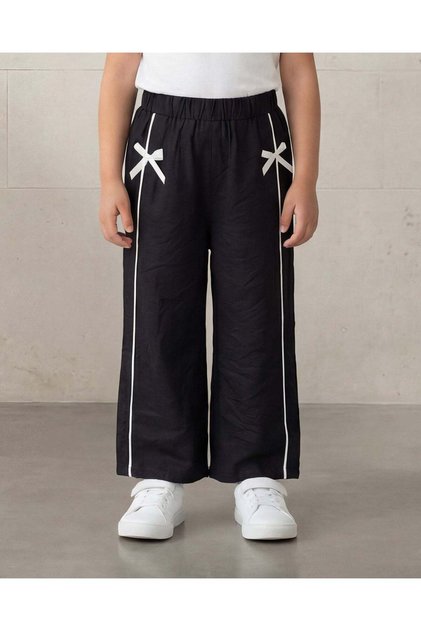 Girls Black Wide Leg Bow Pants