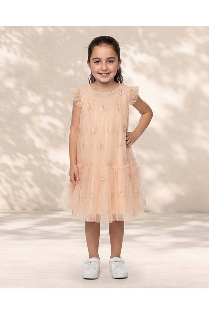 Girls Gold Embroidered Butterfly Dress