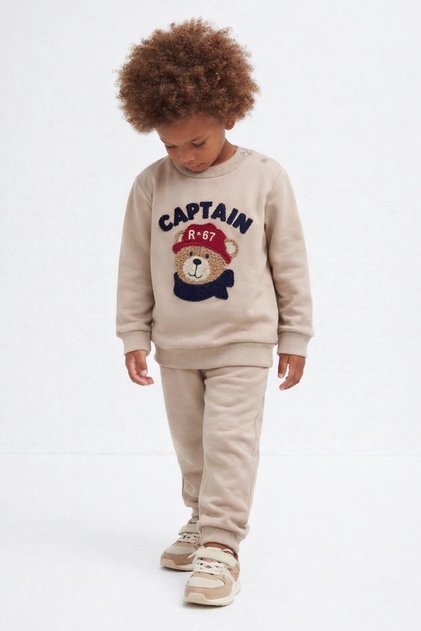 Baby Boy and Child 100% Cotton Cotton 2-Strand Teddy Bear Embroidered Top and Bottom Set | Comfortable Daily, Holiday Combination