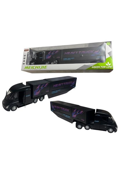 Camion TIR interactiv de jucărie cu remorcă, lumini, sunete și mecanism pull-back