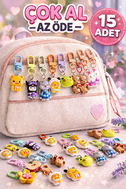 Ayver RENGARENK KAWAİİ CHARM FİGÜRLÜ FERMUAR SÜSÜ ÇANTA SÜSÜ