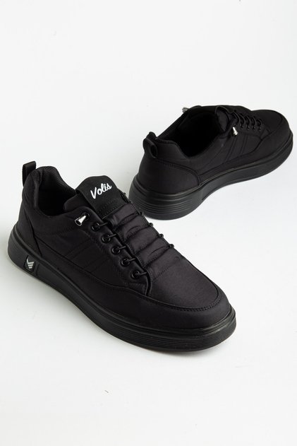 Men's Sports Shoes Black Linen Elastic Laced Faylon Sole