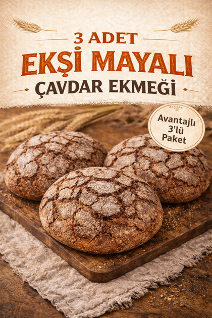 3 Adet Ekşi Mayalı Çavdar Unlu Köy Ekmeği(Toplam 3 kg) – Doğal ve Katkısız