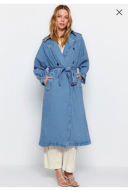 Denim Kemerli Trençkot