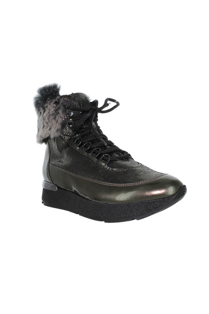 Ghete damă - Cizme de zăpadă - mărime 36 - Verde khaki piele lăcuită - Iarnă lână naturală