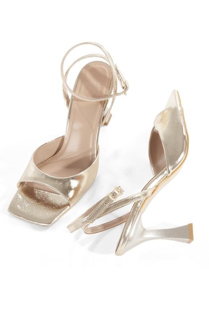 Gold Color Goblet Heeled Evening Dress Sandals Open Back Women's Shoes Suzi