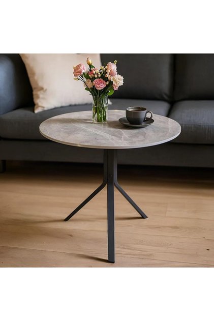 Modern Round Dining Table – Minimalist Design with Sturdy Metal Legs, 70L x 70W x 75H cm
