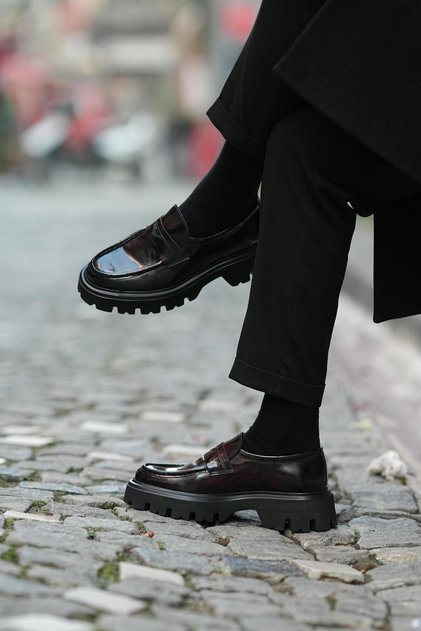 Denver Model Genuine Leather Handmade Burgundy Casual Shoes