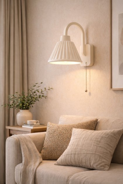 Modern Wall Sconce Cream Color Chain Switch E27 Compatible Minimalist Design - Electric