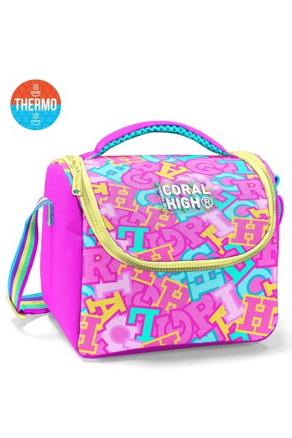 Kids Pembe Su Yeşili Harf Desenli Thermo Beslenme Çantası 37141