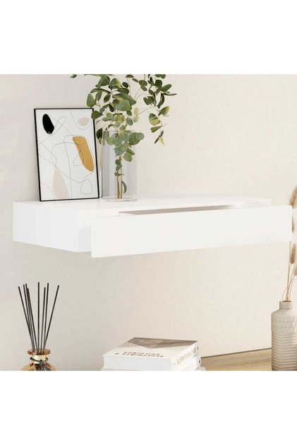 White MDF Floating Wall Display Shelf 1 Drawer Book/DVD Storage