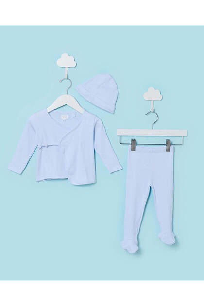 Baby Blue Ribbed Fabric 3 Piece Night Set