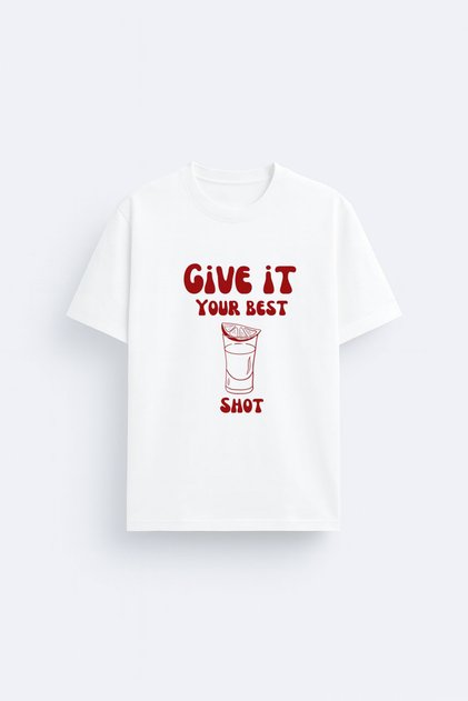 Shot Glass Printed Crew Neck Adult Child White T-Shirt