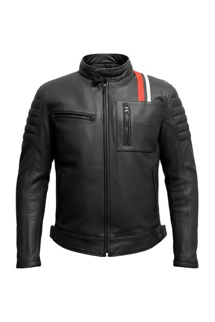 Motorcycle Jacket Mustang Black Red Striped Leather 4 Seasons 100% Leader Biker Jacket