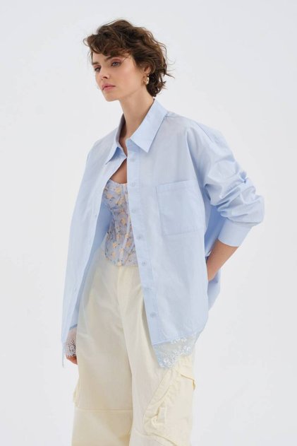 Women's Skirt End Lace Detailed Long Sleeve Design Shirt