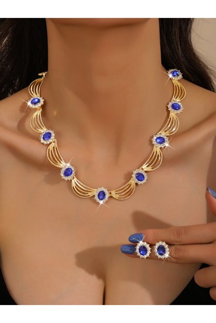 2-Piece Multi-chain Embellished Necklace and Earrings Jewelry Set