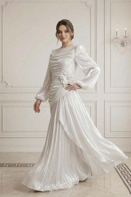 Adelin sparkle chiffon evening dress white
