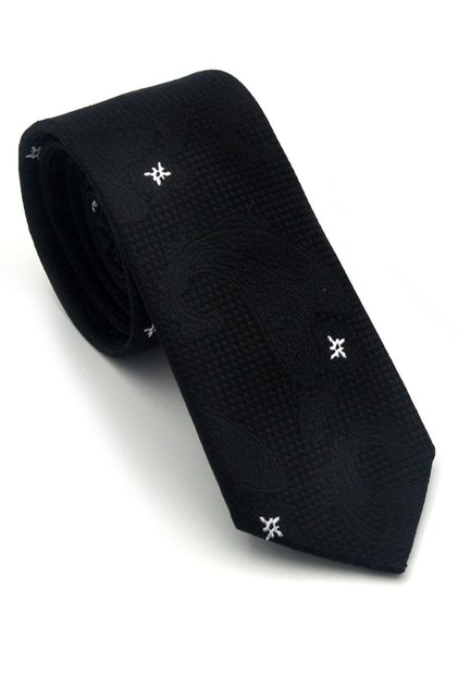 Black Shawl Patterned Woven Fabric Handkerchiefs Slim Fit Ties // Sdk-2604-1
