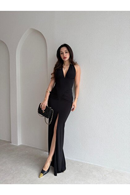 Mooi Butik Rossa Maxi Dress 8988 - Black- Trendyol
