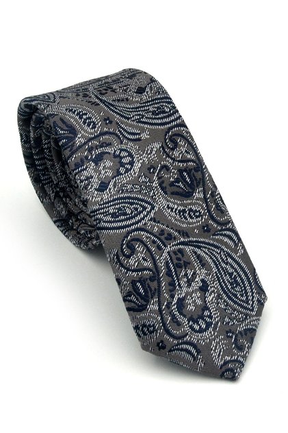 Navy Blue Shawl Patterned Gray Woven Fabric Handkerchiefs Slim Fit Ties // Sdk-2607-3