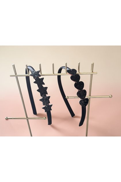 Satin Crown with Multiple Heart Details - Black