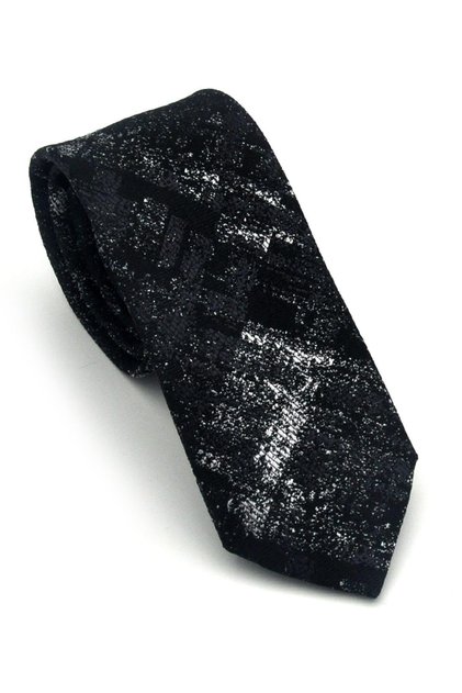 Gray Patterned Black Woven Fabric Handkerchief Slim Fit Tie // Sdk-2608-1