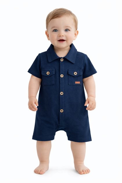 Baby Boy Buttoned Collared Jumpsuit 100% Cotton Baby Jumpsuit