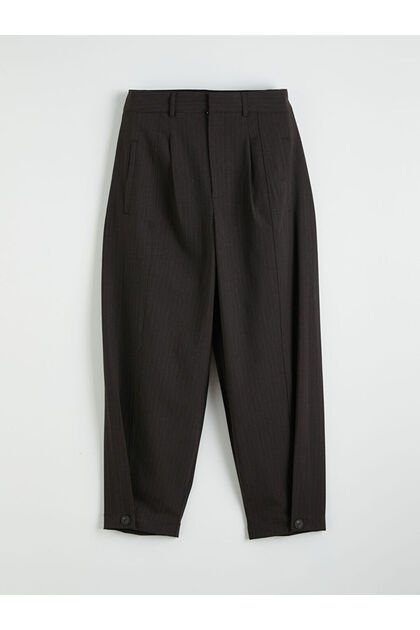 Lcw Vision Brown Loose Fit Striped Women's Pleated Fabric Trousers