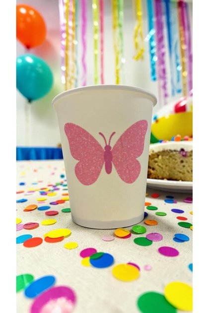 Butterfly Birthday Party Event Themed Disposable 7 oz 50 Pcs Paper Cups