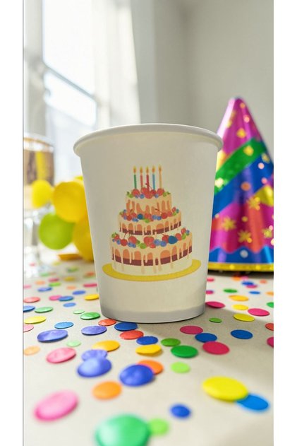 Cake Party Birthday Event Themed Disposable 7 oz 50 Pcs Paper Cups