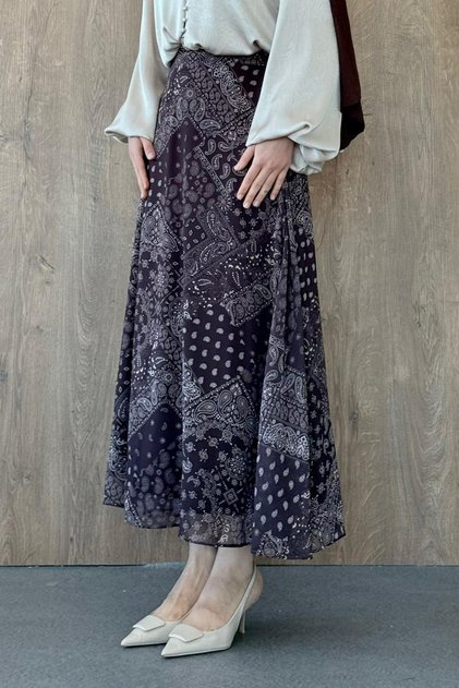Chiffon Patterned Skirt Brown