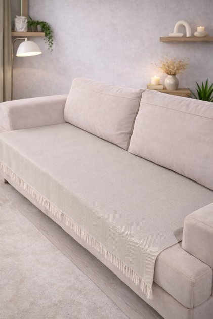 Cotton Piece Sofa Cover 115X200 cm | Protective Front S Fringed Decorative Non-Slip for Sofa Bed and Sofas