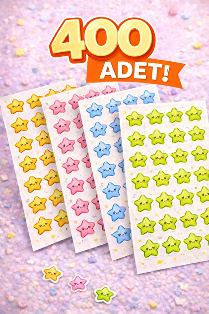 400 Adet Yıldız Ödül Sticker Seti – Öğretmen ve Çocuklar İçin Motivasyon Sticker (4 Sayfa)