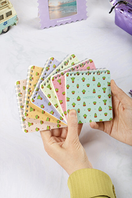 10X10 cm 6-Piece Cardboard Cover Spiral Pocket Notebook Notepad - Cactus